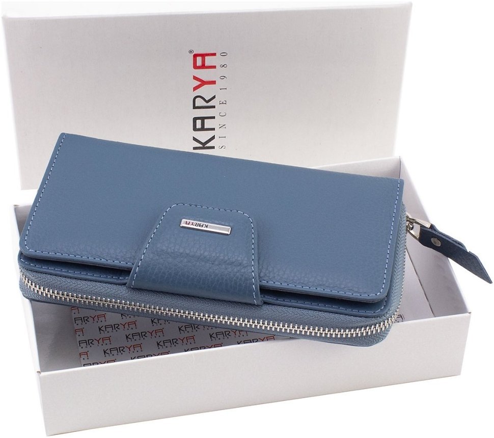 Синий кожаный женский кошелек с блоком для карт Karya 67514