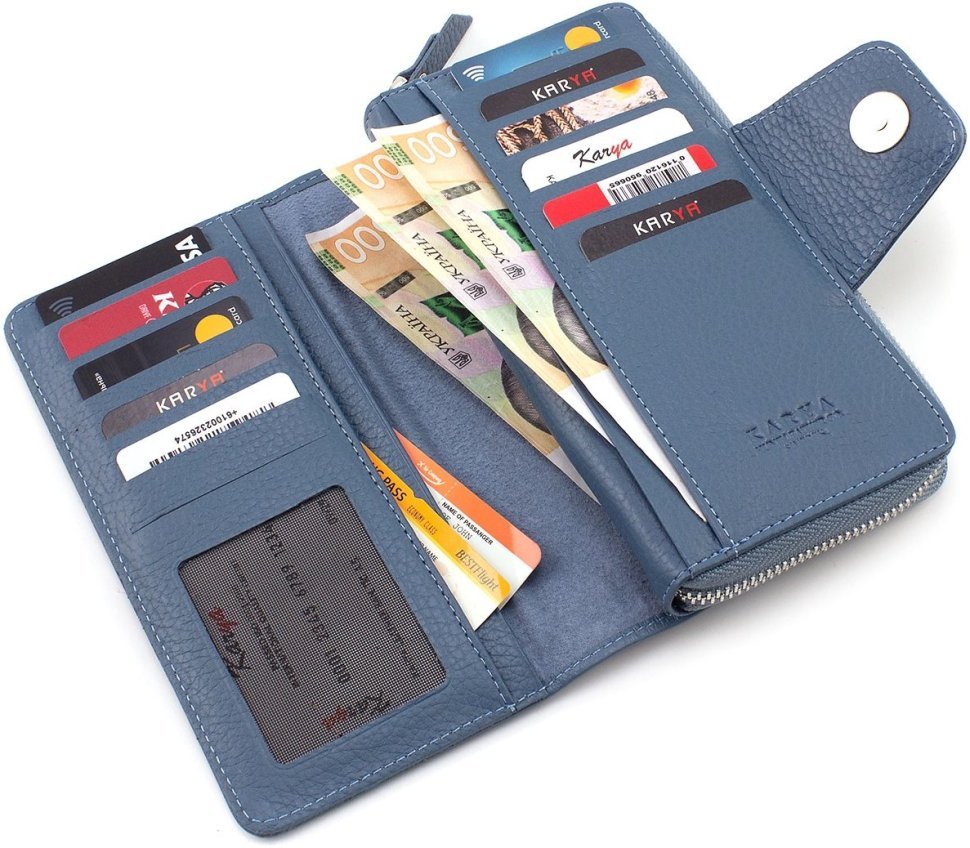 Синій шкіряний жіночий гаманець із блоком для карт Karya 67514