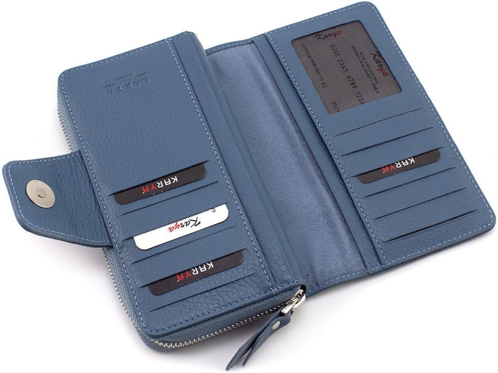 Синій шкіряний жіночий гаманець із блоком для карт Karya 67514