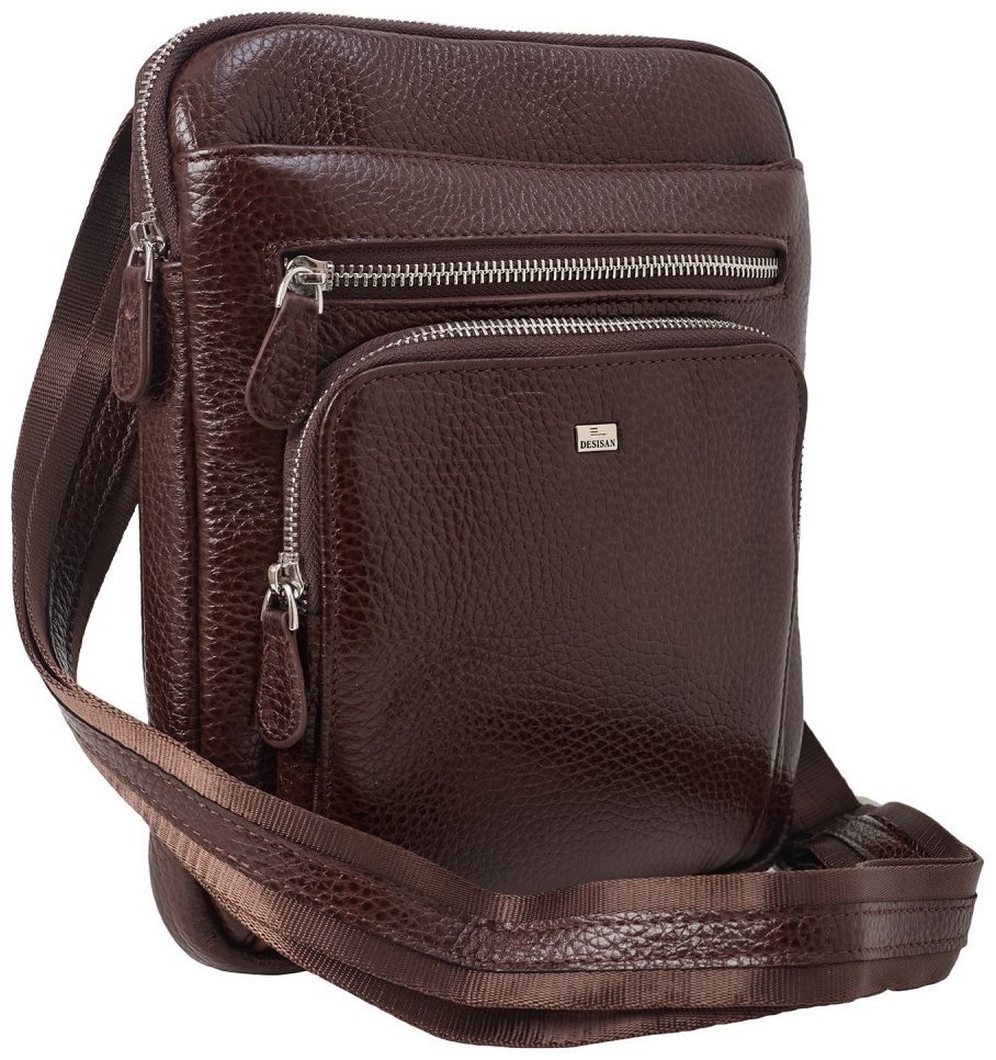 Кожаная мусжкая сумочка планшет DESISAN 107614 коричневая фактурная modnotak фото №2