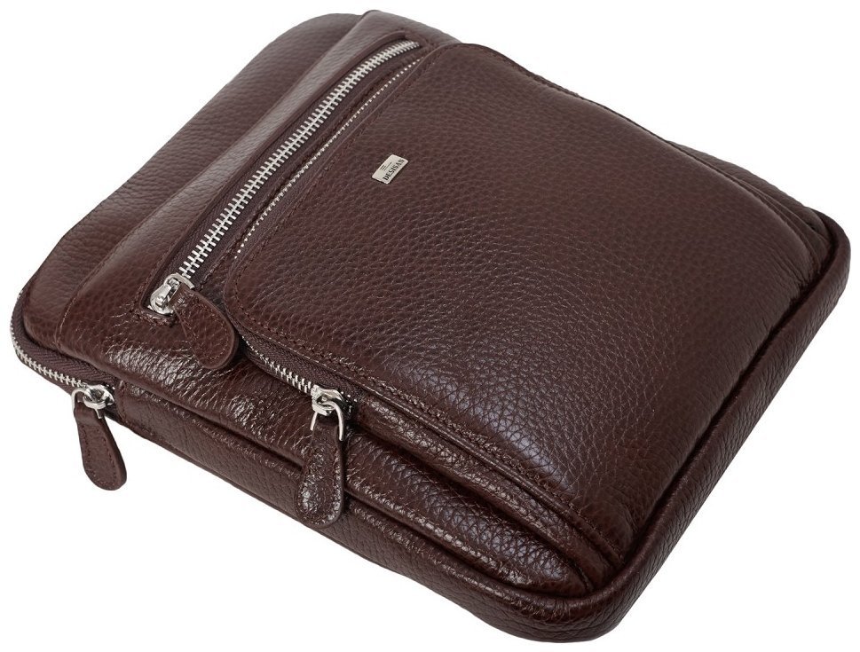 Кожаная мусжкая сумочка планшет DESISAN 107614 коричневая фактурная modnotak фото №5