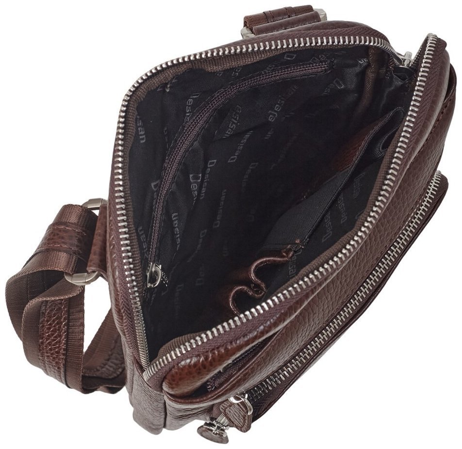 Кожаная мусжкая сумочка планшет DESISAN 107614 коричневая фактурная modnotak фото №6