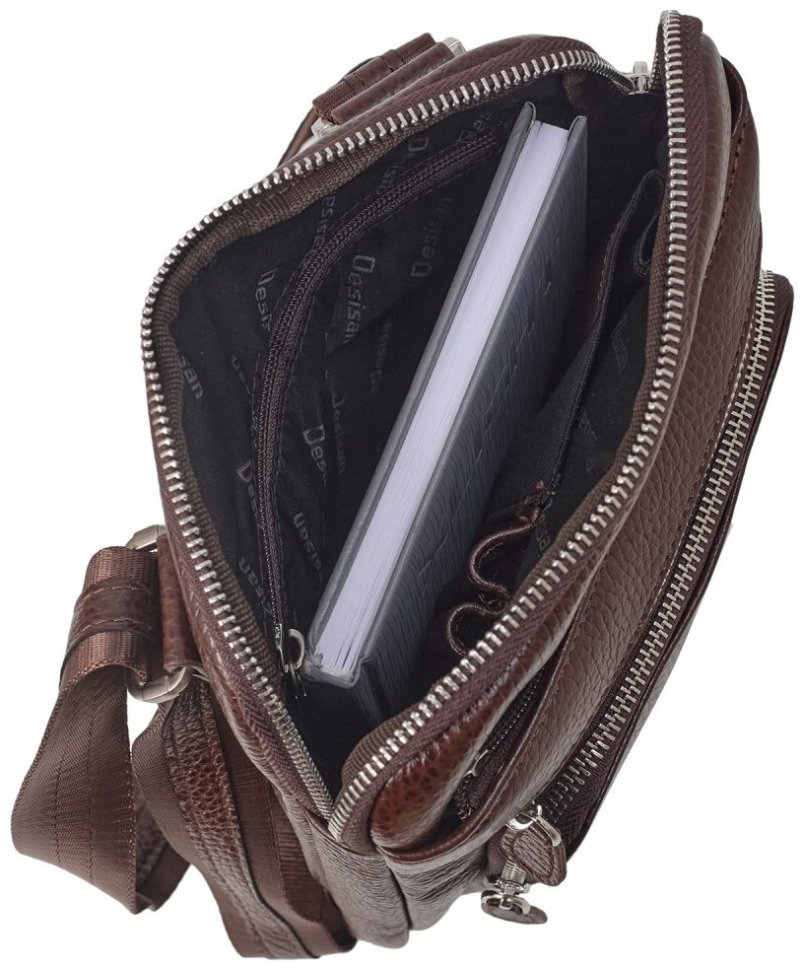 Кожаная мусжкая сумочка планшет DESISAN 107614 коричневая фактурная modnotak фото №7