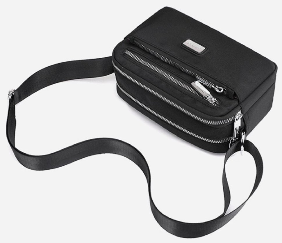 Небольшая женская тканевая сумка-кроссбоди черного цвета Confident 77614