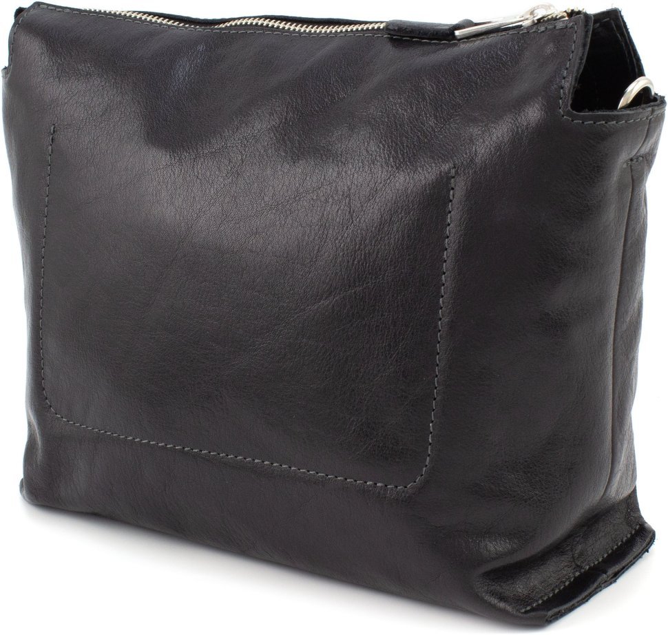 Чорна жіноча сумка-трапеція з натуральної шкіри з ланцюжком Grande Pelle 67814