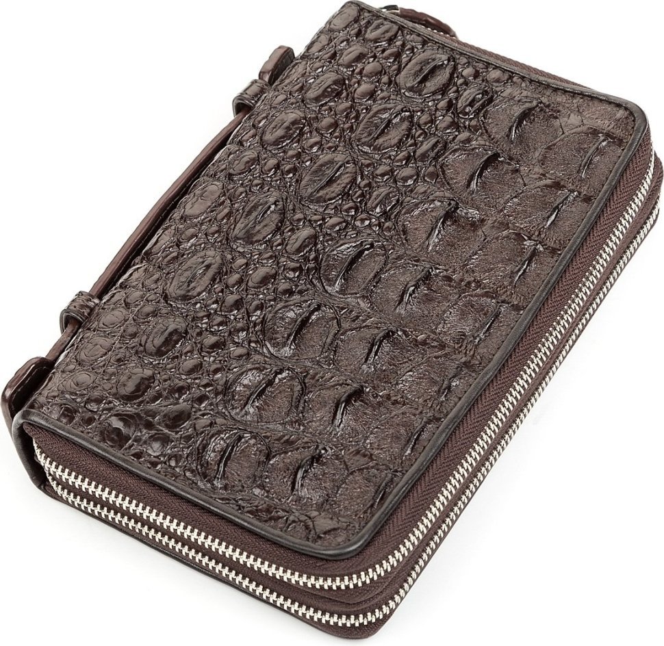 Большой клатч из натуральной кожи крокодила коричневого цвета CROCODILE LEATHER (024-18264) modnotak фото №1