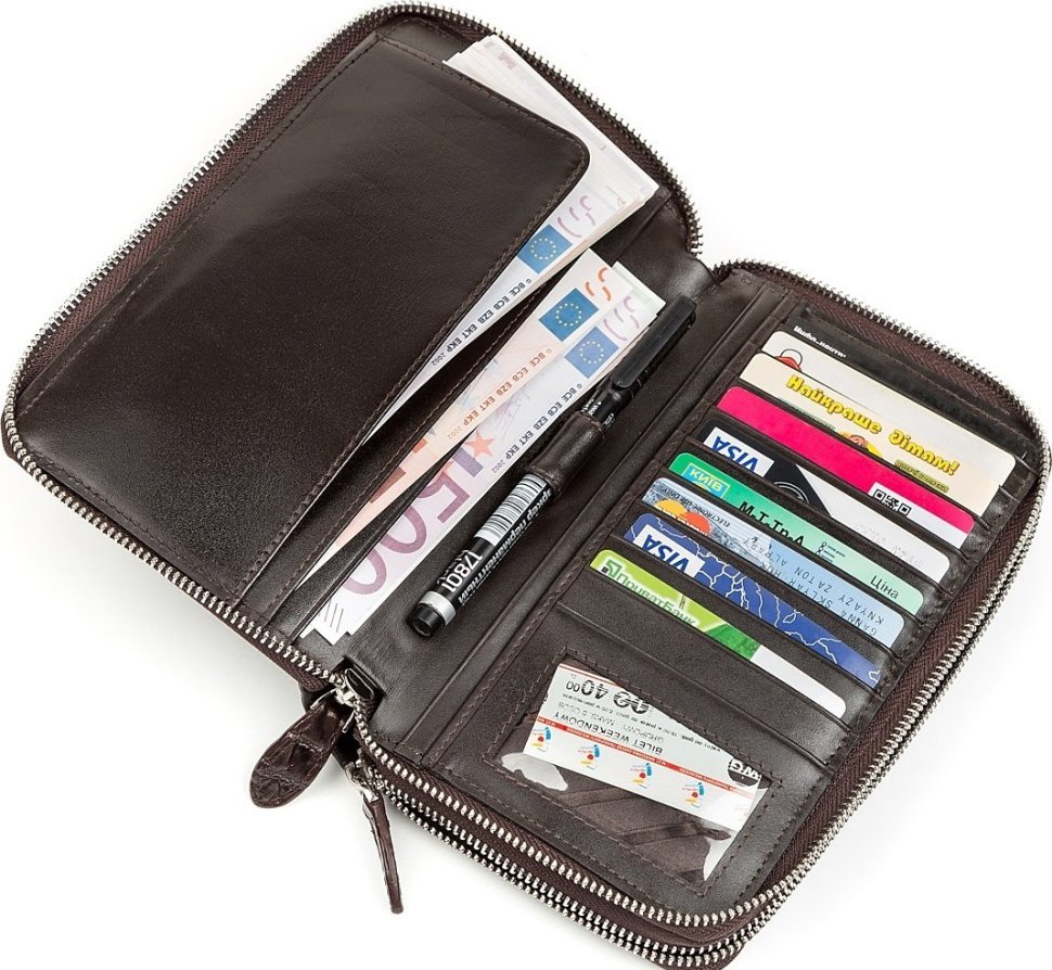 Большой клатч из натуральной кожи крокодила коричневого цвета CROCODILE LEATHER (024-18264) modnotak фото №3