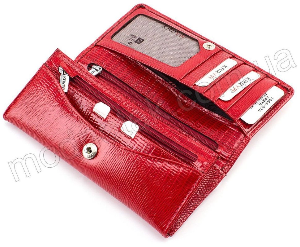 Лаковый кожаный кошелек красного цвета KARYA (1064-074)
