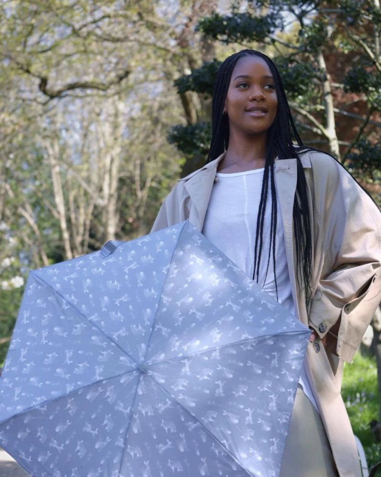 Женский мини зонт Fulton L501 Tiny-2 Hare & Meadow (механика, складная, синего цвет с принтом зайцев) 108014 modnotak фото №3