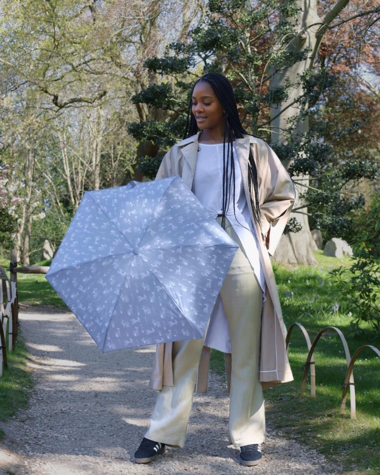 Женский мини зонт Fulton L501 Tiny-2 Hare & Meadow (механика, складная, синего цвет с принтом зайцев) 108014 modnotak фото №5