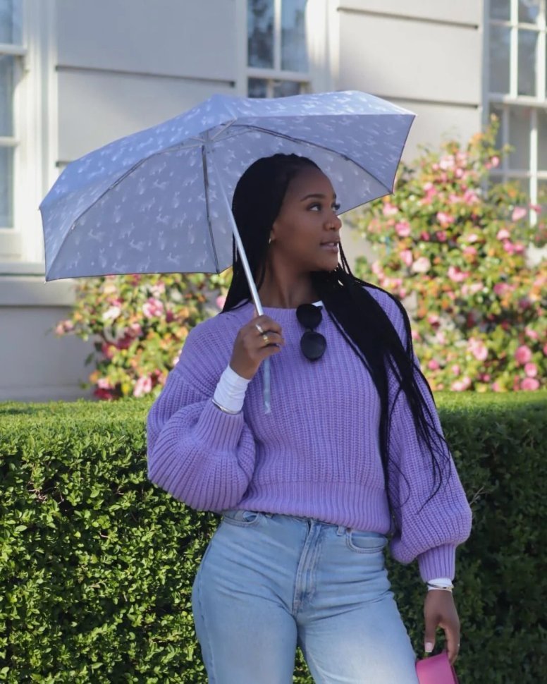 Женский мини зонт Fulton L501 Tiny-2 Hare & Meadow (механика, складная, синего цвет с принтом зайцев) 108014 modnotak фото №6