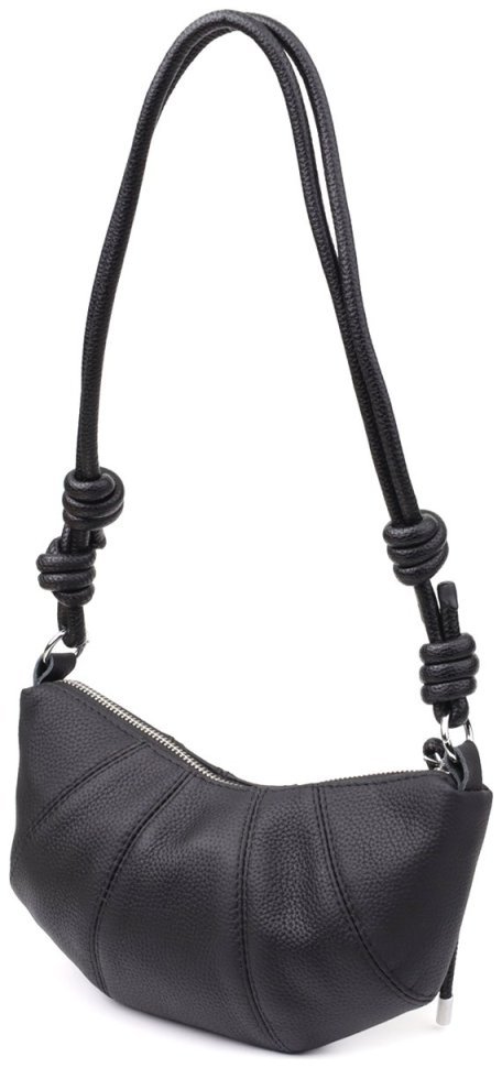 Напівкругла жіноча сумка з фактурної шкіри через плече Vintage 98214 чорного кольору modnotak фото №1