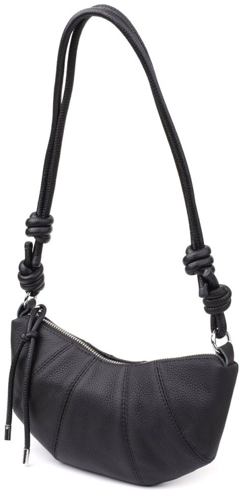 Напівкругла жіноча сумка з фактурної шкіри через плече Vintage 98214 чорного кольору modnotak фото №2