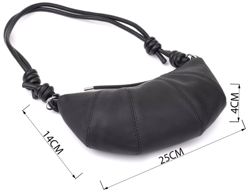 Напівкругла жіноча сумка з фактурної шкіри через плече Vintage 98214 чорного кольору modnotak фото №3