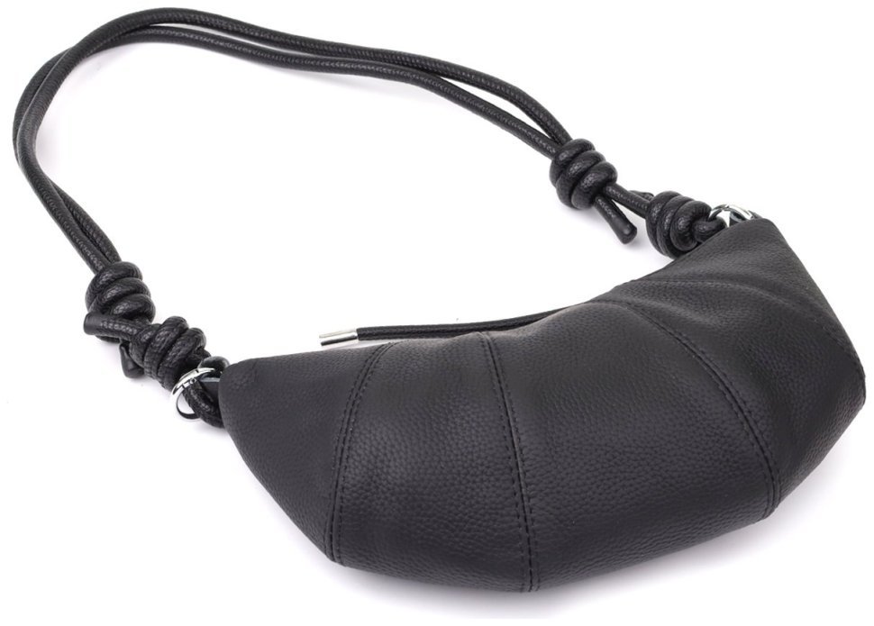 Напівкругла жіноча сумка з фактурної шкіри через плече Vintage 98214 чорного кольору modnotak фото №6