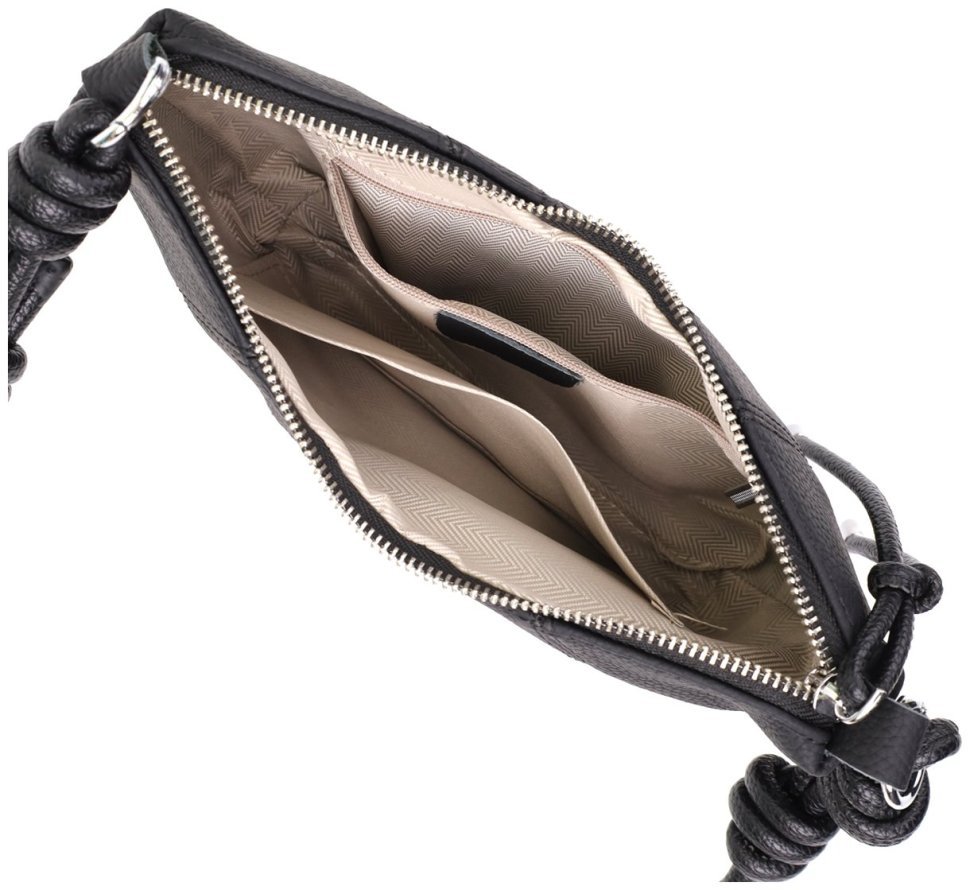 Напівкругла жіноча сумка з фактурної шкіри через плече Vintage 98214 чорного кольору modnotak фото №7