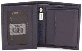 Синее портмоне двойного сложения из натуральной кожи без фиксации KARYA (12354)