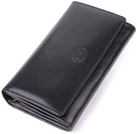 Великий повсякденний жіночий гаманець з гладкої шкіри на кнопці Tony Perotti чорного кольору 108514