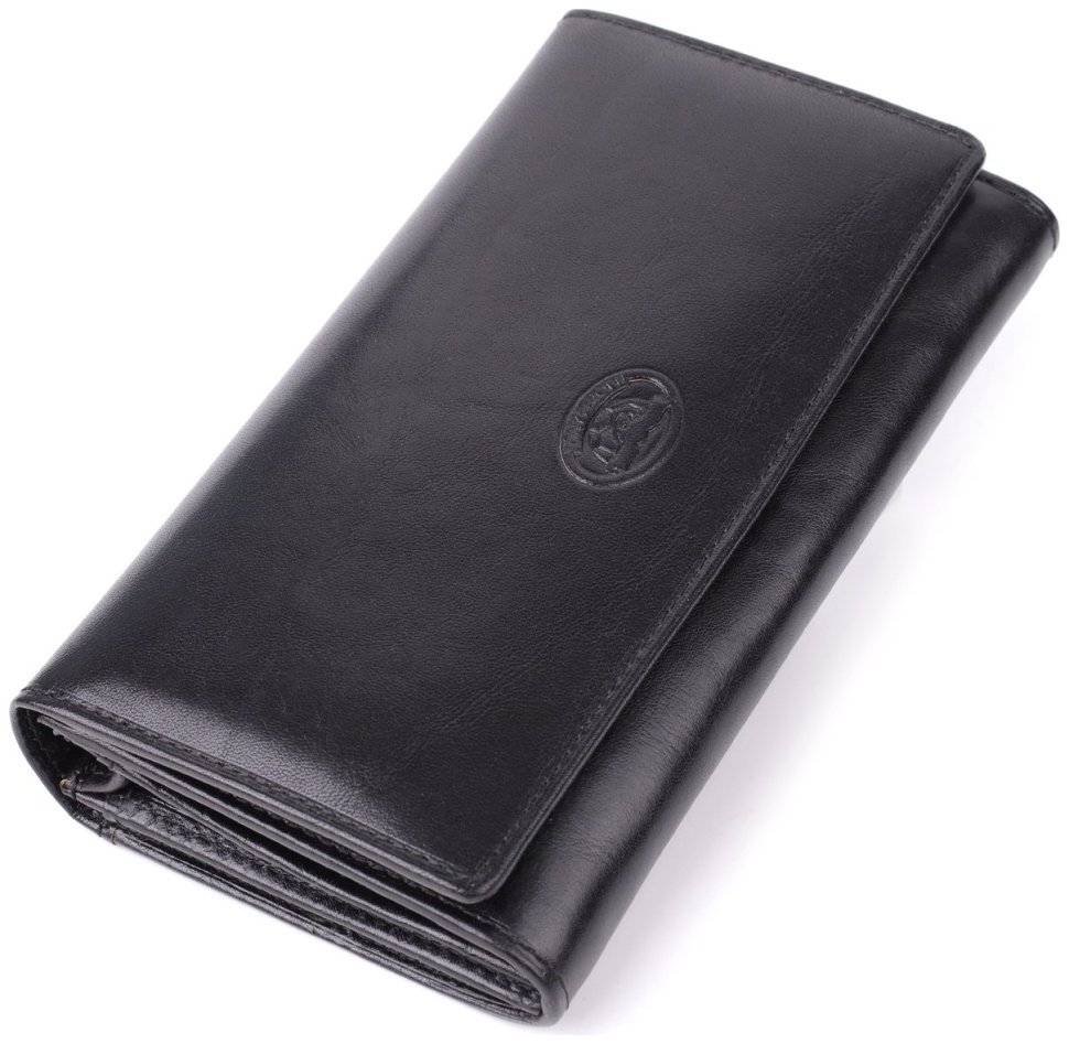 Большой повседневный женский кошелек из гладкой кожи на кнопке Tony Perotti черного цвтеа 108514 modnotak фото №1