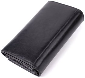 Великий повсякденний жіночий гаманець з гладкої шкіри на кнопці Tony Perotti чорного кольору 108514