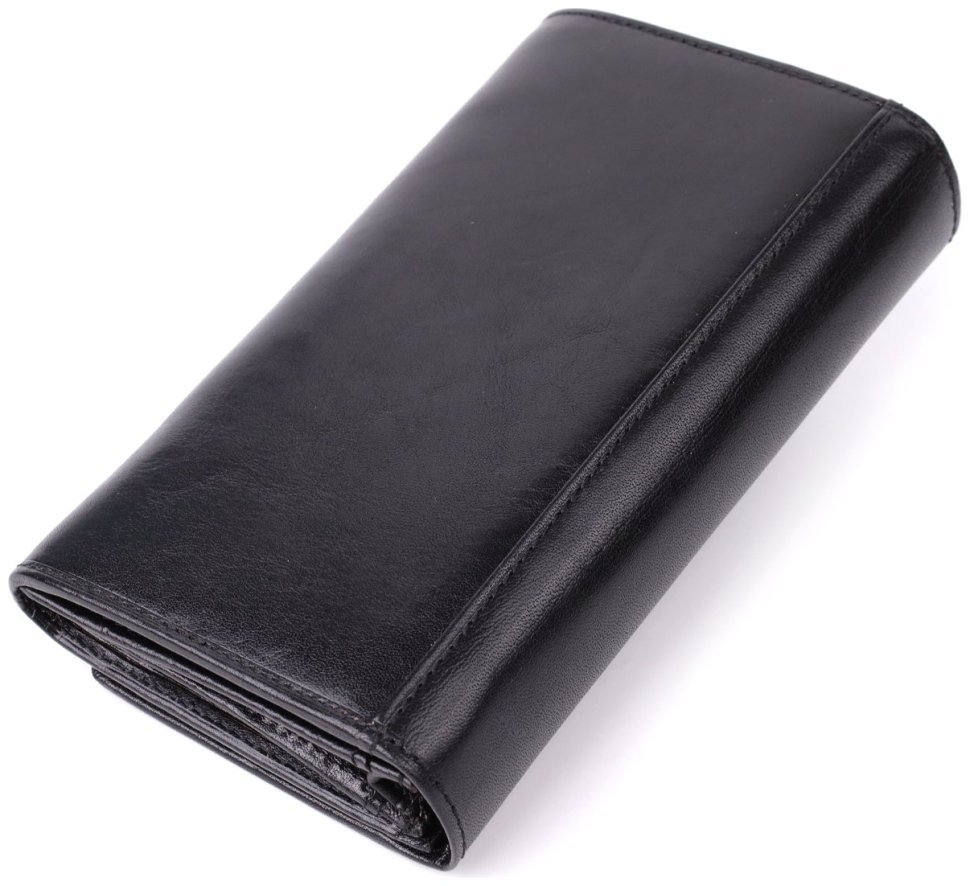 Большой повседневный женский кошелек из гладкой кожи на кнопке Tony Perotti черного цвтеа 108514 modnotak фото №2