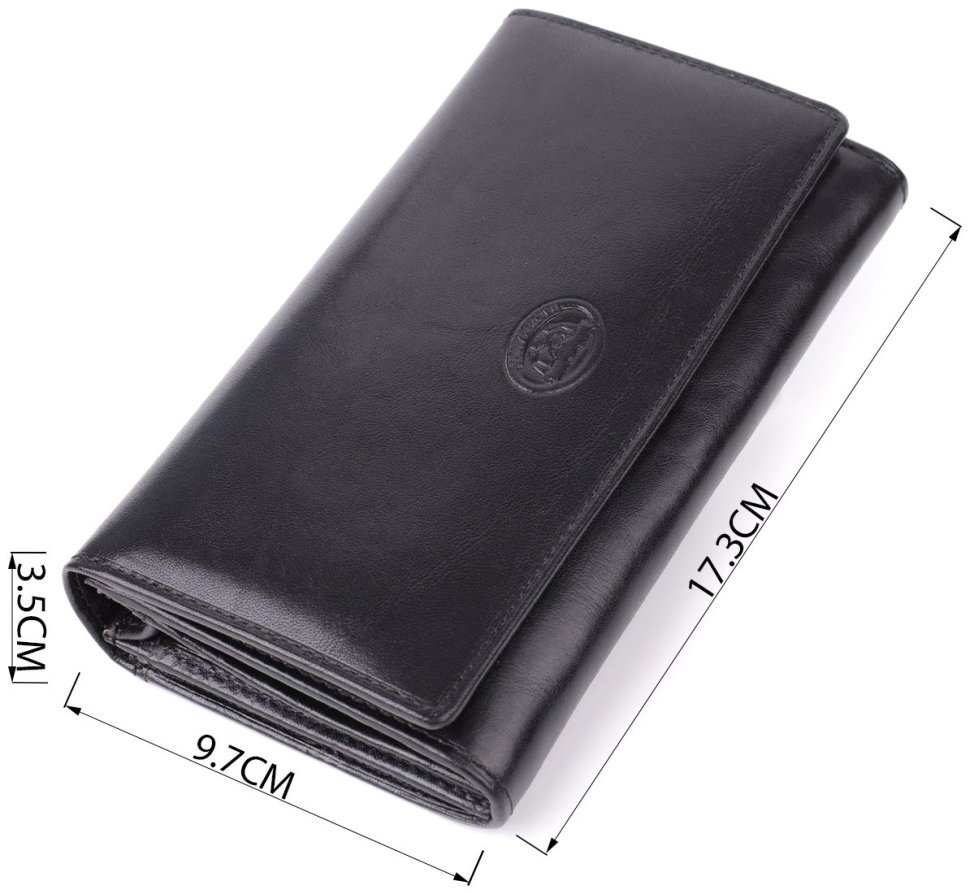 Большой повседневный женский кошелек из гладкой кожи на кнопке Tony Perotti черного цвтеа 108514 modnotak фото №3