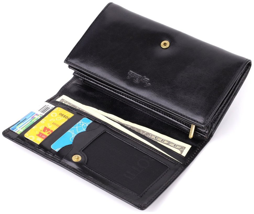 Большой повседневный женский кошелек из гладкой кожи на кнопке Tony Perotti черного цвтеа 108514 modnotak фото №7