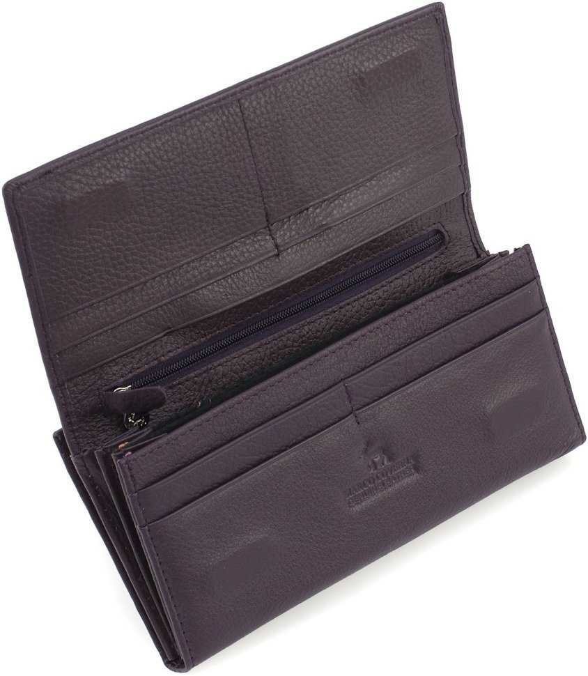 Большой женский кожаный кошелек фиолетового цвета с вместительной монетницей Marco Coverna 68614