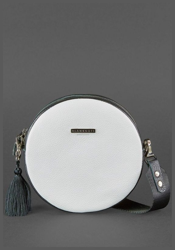 Кругла жіноча сумка-кроссбоді із натуральної шкіри чорно-білого кольору BlankNote Tablet 78614 