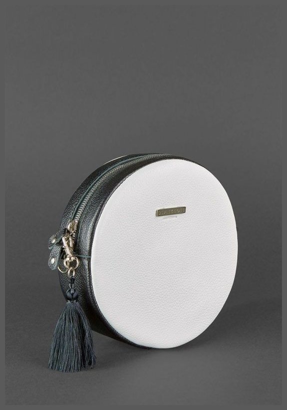 Круглая женская сумка-кроссбоди из натуральной кожи черно-белого цвета BlankNote Tablet 78614 