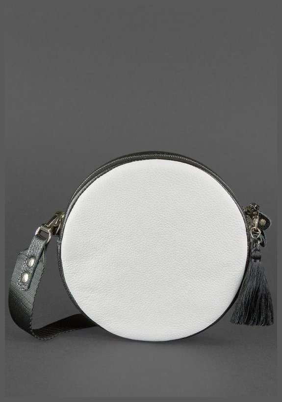 Круглая женская сумка-кроссбоди из натуральной кожи черно-белого цвета BlankNote Tablet 78614 