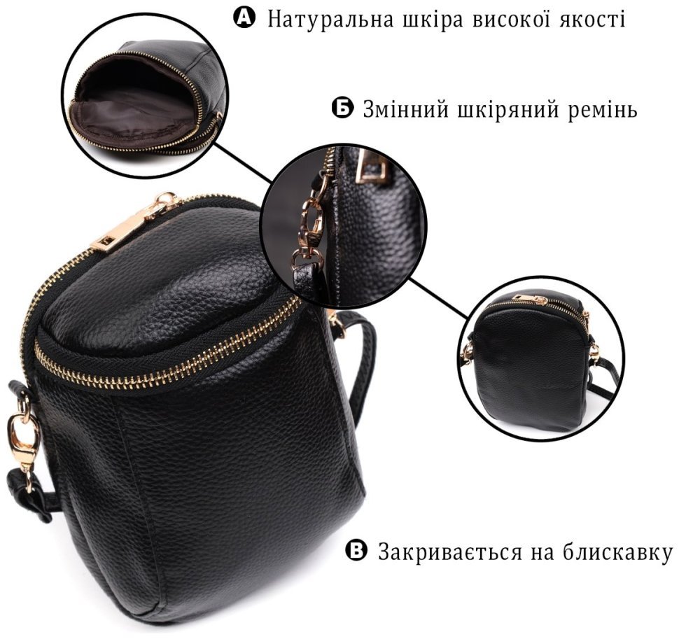 Компактна жіноча сумка з натуральної шкіри Vintage 2422338 Чорна фото №10 Компактна жіноча сумка з натуральної шкіри Vintage 2422338 Чорна modnotak фото №10