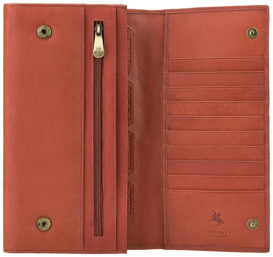 Коричневий дорожній гаманець із натуральної шкіри з навісним клапаном Visconti Polo 68814