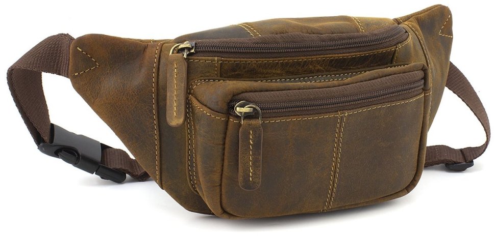 Светло-коричневая мужская сумка-бананка среднего размера из винтажной кожи Visconti 69014