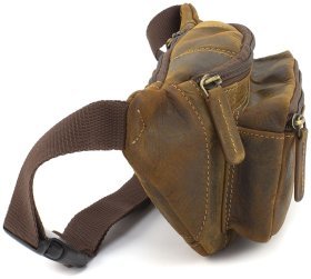 Светло-коричневая мужская сумка-бананка среднего размера из винтажной кожи Visconti 69014