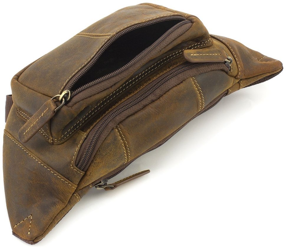 Світло-коричнева чоловіча сумка-бананка середнього розміру з вінтажної шкіри Visconti 69014