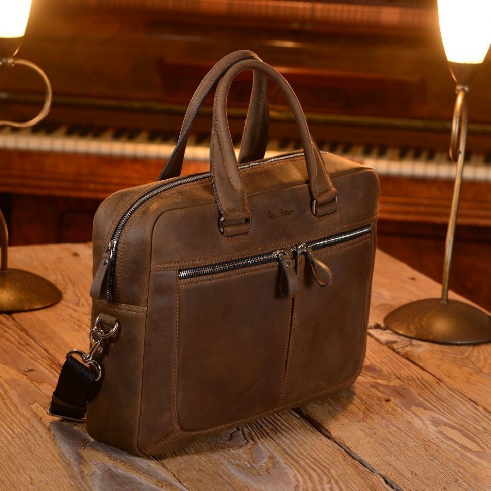 Темно-коричнева чоловіча ділова сумка з натуральної шкіри вантажного стилю Issa Hara (27046)