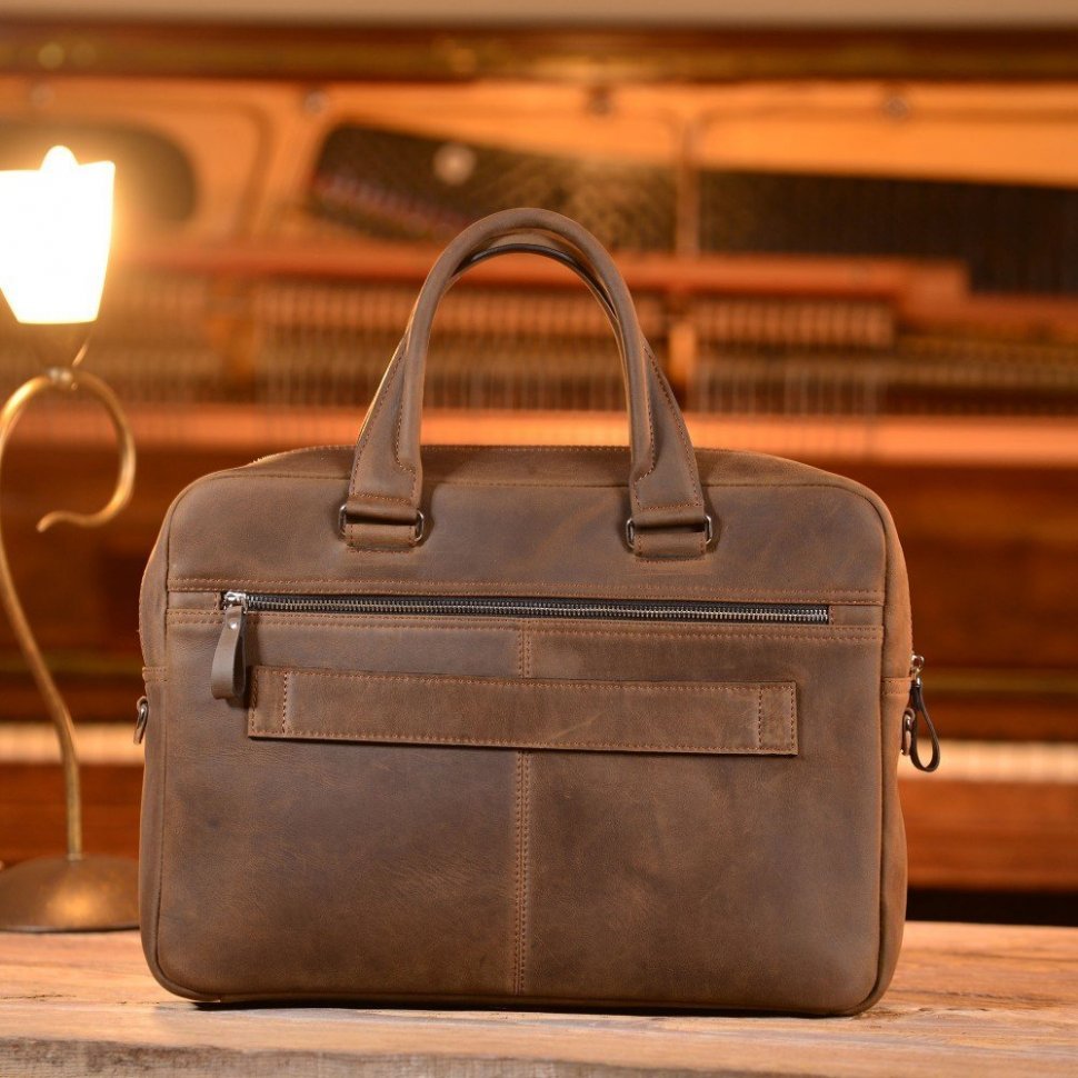 Темно-коричневая мужская деловая сумка из натуральной кожи винтажного стиля Issa Hara (27046)