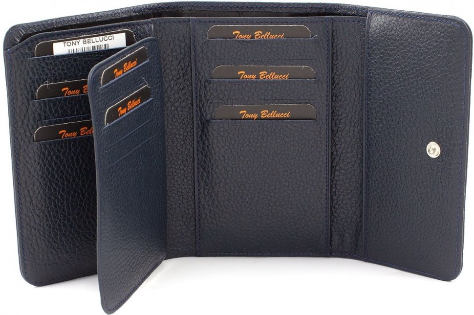 Місткий жіночий гаманець темно-синього кольору з натуральної шкіри Tony Bellucci (10841)