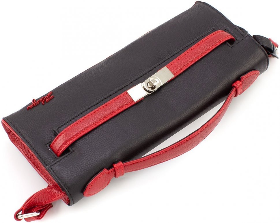 Чорно-червона жіноча сумка-клатч із натуральної шкіри з поворотною застібкою KARYA (19601)