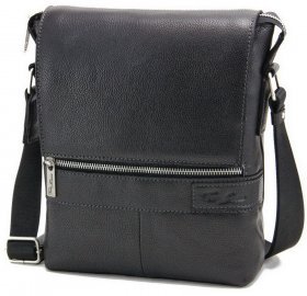 Мужская сумка-планшет из добротной натуральной кожи черного цвета Tom Stone (10995)