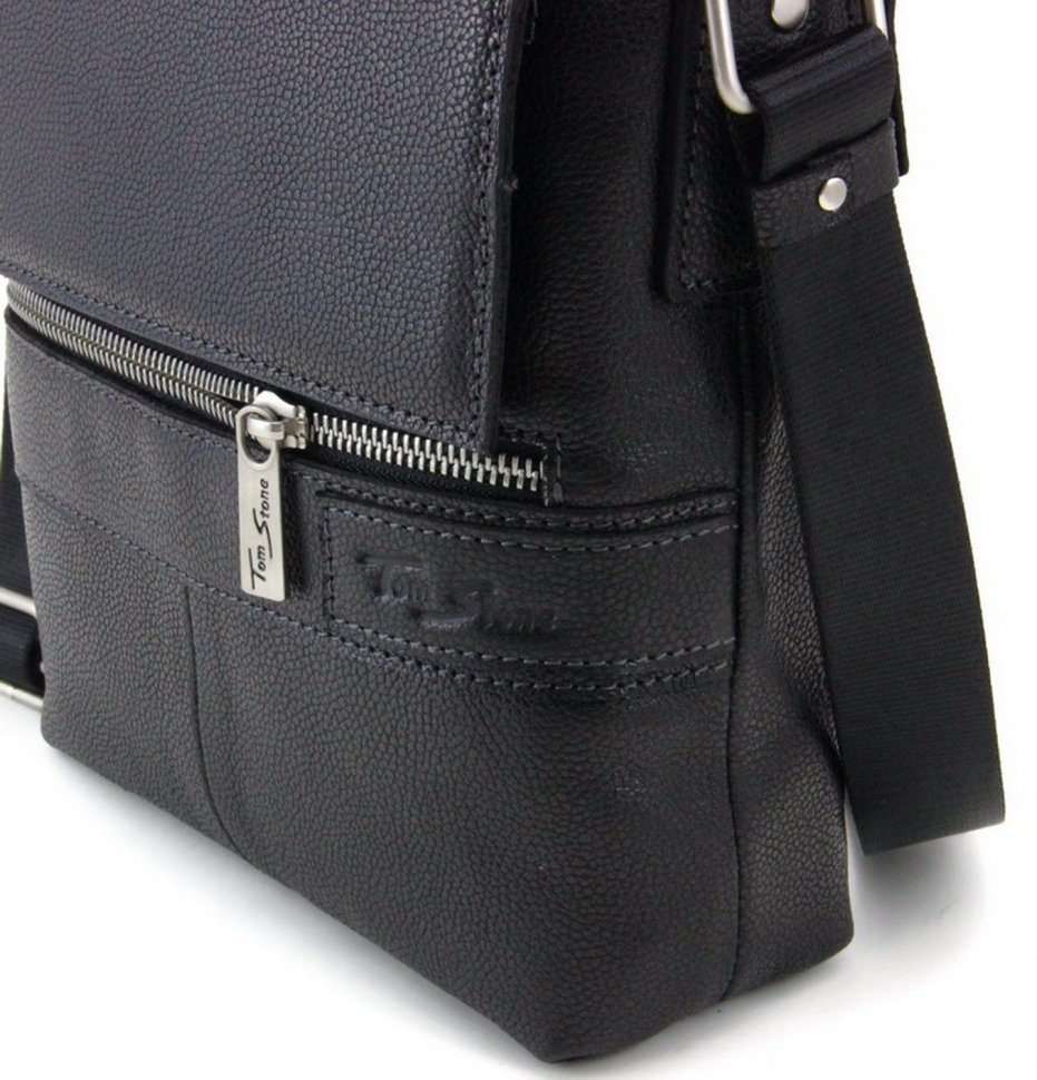 Чоловіча сумка-планшет з добротної натуральної шкіри чорного кольору Tom Stone (10995)