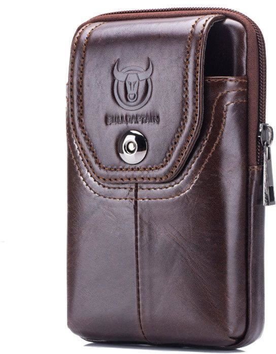 Поясная сумка-чехол для смартфона в коричневом цвете из натуральной кожи Bull (T1398)