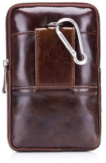 Поясная сумка-чехол для смартфона в коричневом цвете из натуральной кожи Bull (T1398)