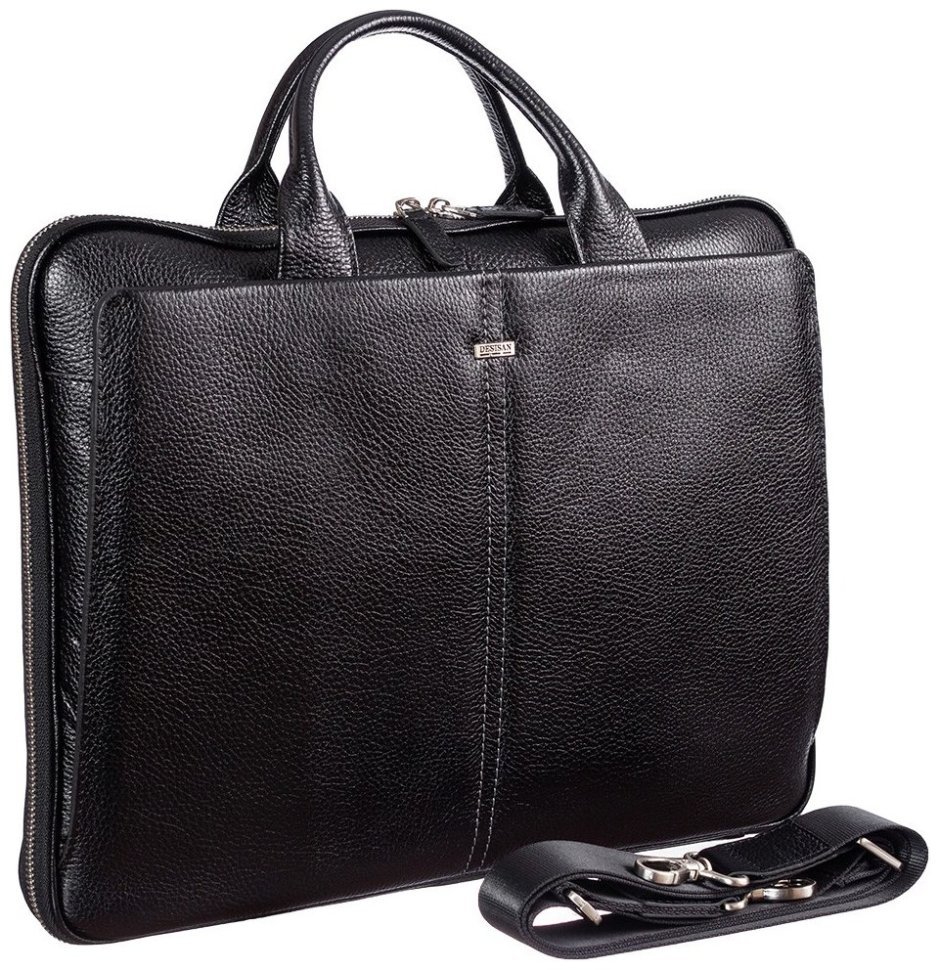 Мужской деловой портфель из натуральной кожи флотар в черном цвете Desisan 80715 modnotak фото №4
