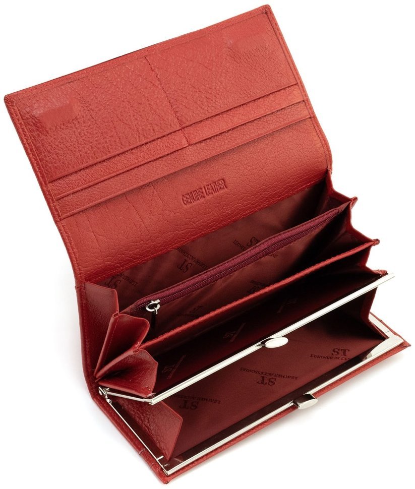 Шкіряний жіночий гаманець червоного кольору на магнітах та великою монетницею ST Leather 90815 modnotak фото №6