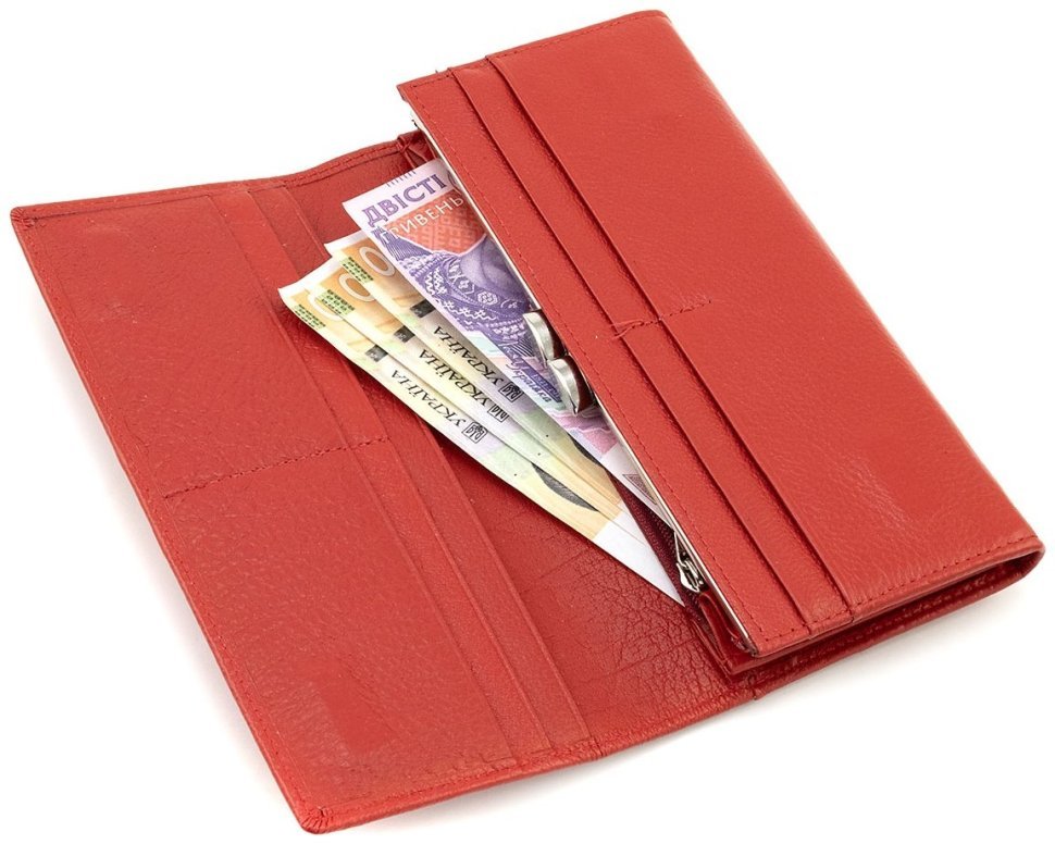 Шкіряний жіночий гаманець червоного кольору на магнітах та великою монетницею ST Leather 90815 modnotak фото №11