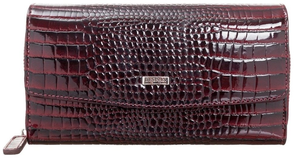 Лаковый женский кошелек из натуральной кожи под крокодила в бордовом цвете Desisan 81315 modnotak фото №1