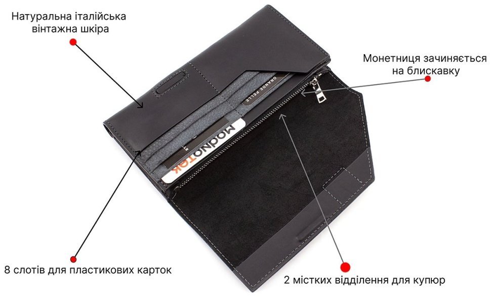 Большой кожаный купюрник ручной работы с фиксацией на магнит Grande Pelle (13087) modnotak фото №4