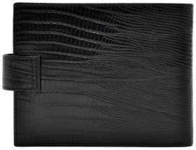 Стильне чорне чоловіче портмоне з натуральної шкіри під рептилію з монетницею Desisan 81415